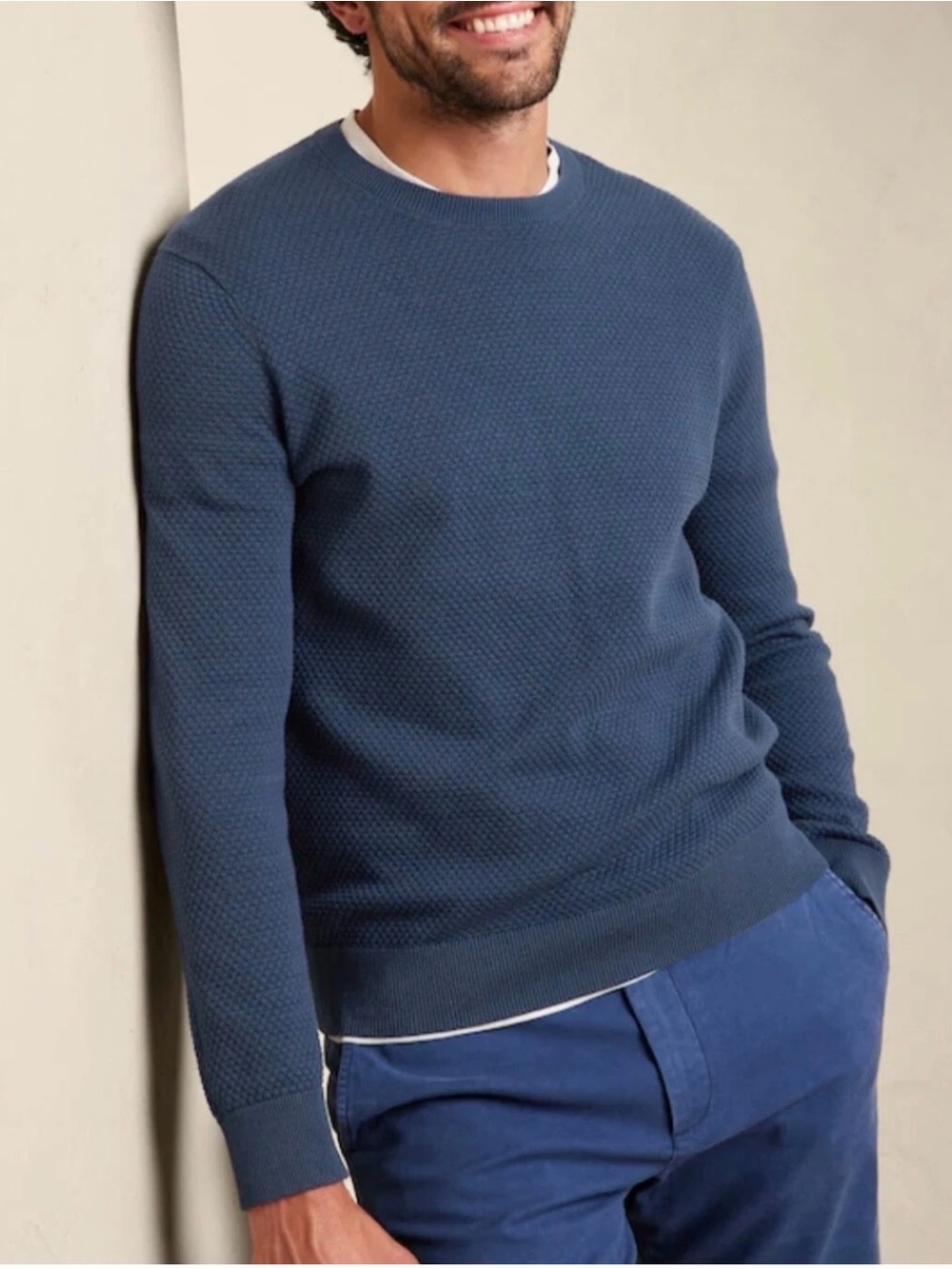 Banana Republic Men’s Cotton Knit Honeycomb Crewneck Pullover Sweater Blue L